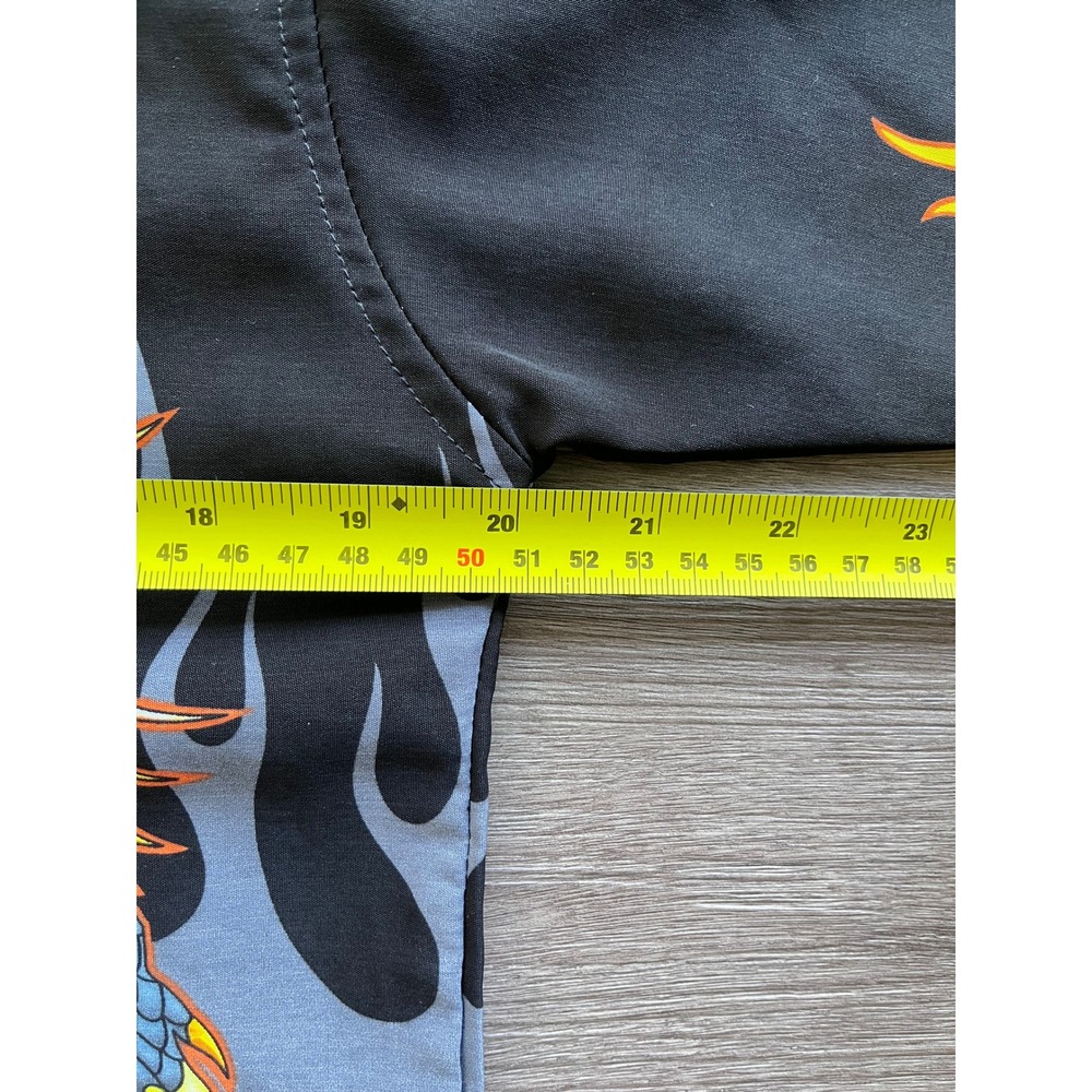 Authentic Shaolin Dragon Skull Flame Shirt Black Y2K Graphic Button Up Large - Picture 7 of 8